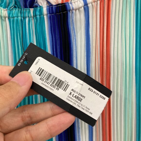 New Worthington size XL Colorful Striped Pleated Ruffle Blouse Romantic Vacation - Picture 3 of 9